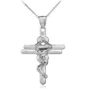 925 Sterling Silver Contemporary Crucifix Cross Pendant Necklace